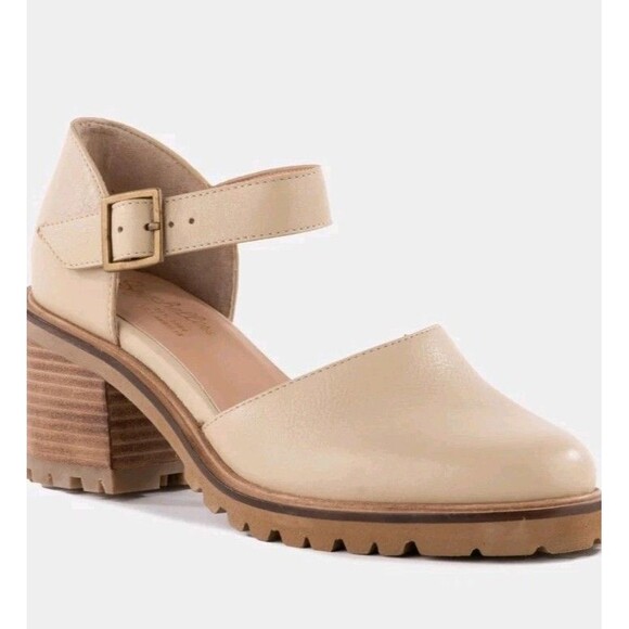 Seychelles Cream Chunky Leather Mary Jane Heels Shoes Style Lock & Key 8.5 NEW - Picture 1 of 9